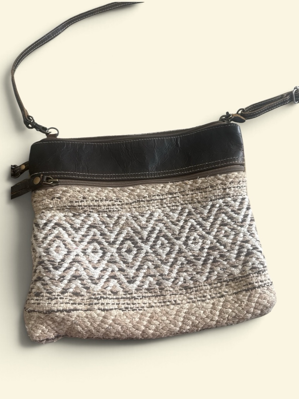 Myra Bag BoHo Recycled Woven Beige & Brown Crossbody Purse